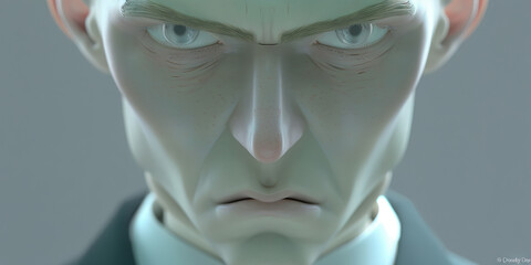 3D Rendered Male Face, Close-up View