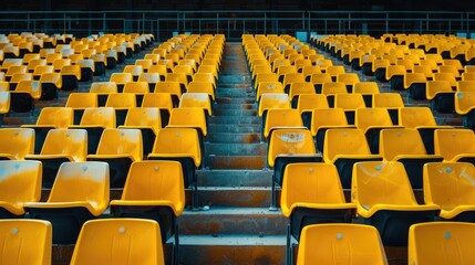 Fototapeta premium Outdoor Chairs. Yellow Tribunes at a Modern Sport Stadium with Empty Seats