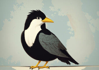 illustration of a bird on a branch with a black crest and white chest