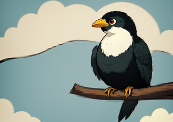 bird on a branch with a lovely sky behind it and posing side profile