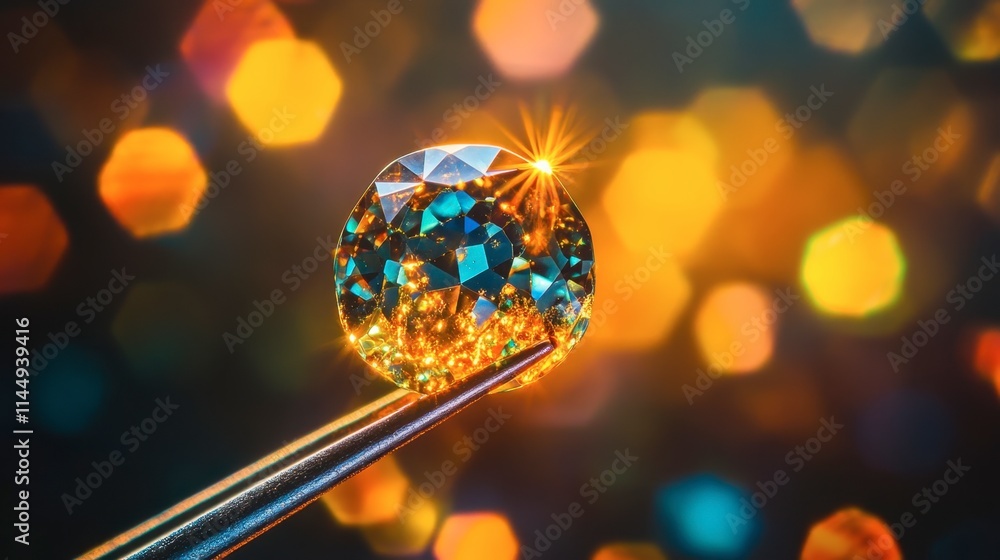 Poster stunning close-up of sparkling gemstone on beautiful bokeh background