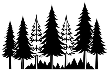 Obraz premium Silhouette of a forest with tall trees on white background