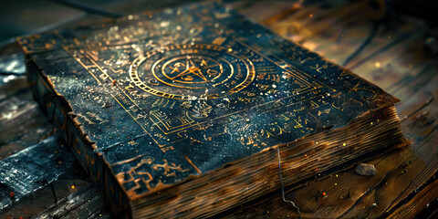 Antique Book with Gold Symbols and Compass Rose