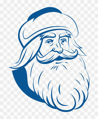 Santa Claus. Saint Nicolas. Father Christmas. Vintage Santa Claus head. Silhouette. Symbol of New Year and Christmas. Vector flat illustration on transparent background