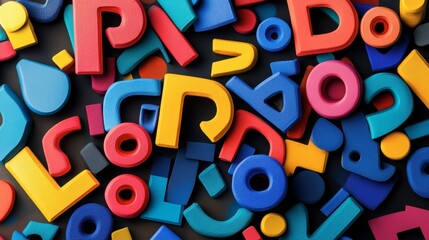 Colorful Magnetic Letters and Shapes on Black Background