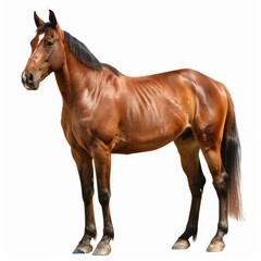 Fototapeta premium Beautiful chestnut horse standing sideways and looking to its left