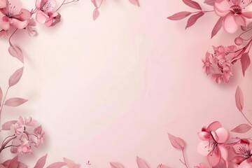 Fototapeta premium Pink Floral Frame. Wedding Invitation Template with Floral Decoration and Botanical Border