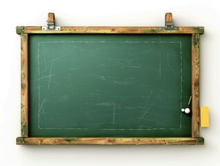 Obraz premium School Chalkboard. Blank Green Blackboard with Eraser and White Chalk for Classroom Use