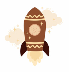 Cartoon space rocket. Flat vector illustration.