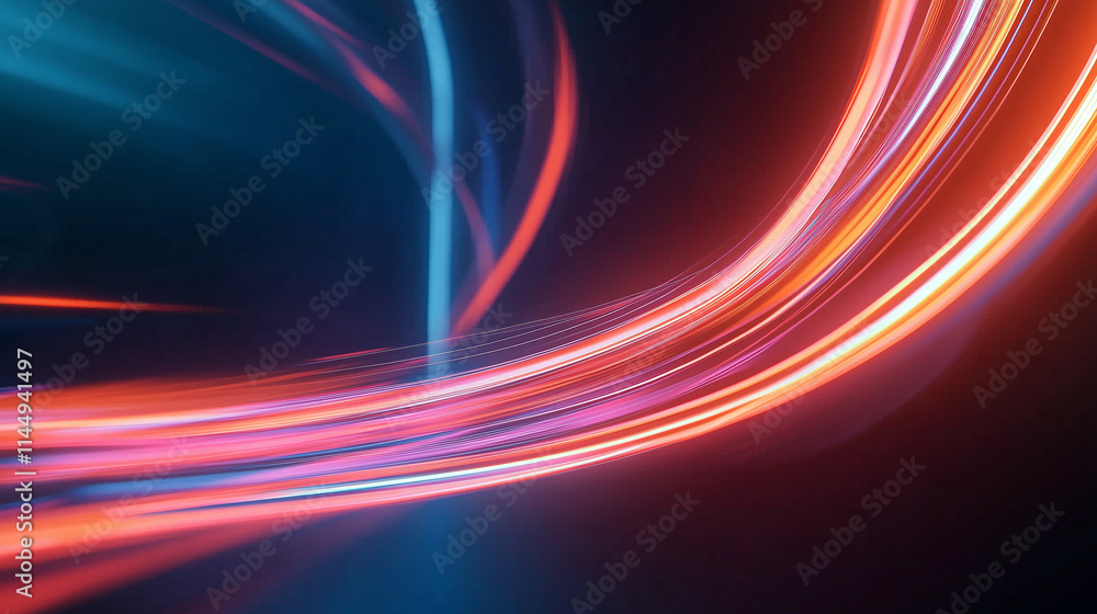 Poster colorful light trails represent motion in an abstract digital background showcasing vibrant hues and