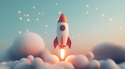 A rocket launching into a glowing sky representing success and significant achievements