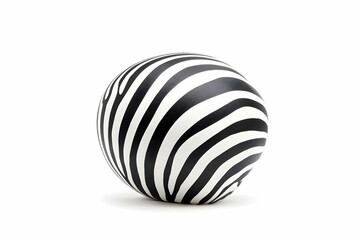 Zebra-striped sphere on white background; design element, decoration, illustration.