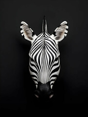 Zebra head, studio shot, black background, wildlife art, home decor.