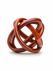 Abstract Brown Knot Design, 3D Render, White Background, Intertwined Rings, Graphic Design Element.