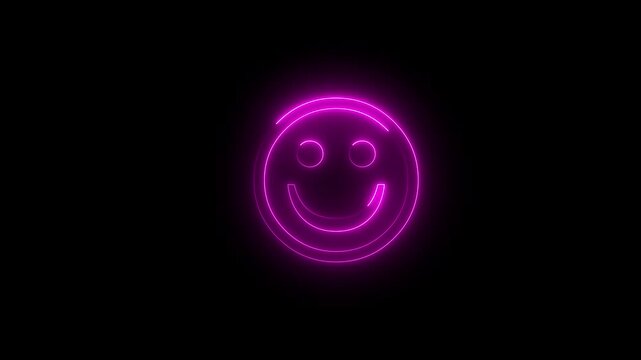 Glowing neon smiling emoji icon. Glowing neon happy emoticon with big smile and happy face pictogram.