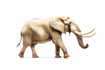 Fototapeta premium African Elephant Walking, Isolated White Background, Wildlife Conservation.
