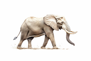 Obraz premium African Elephant Walking, White Background, Wildlife Conservation, Safari, Stock Photo.
