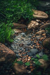 Stream Running Through Lush Green Forest