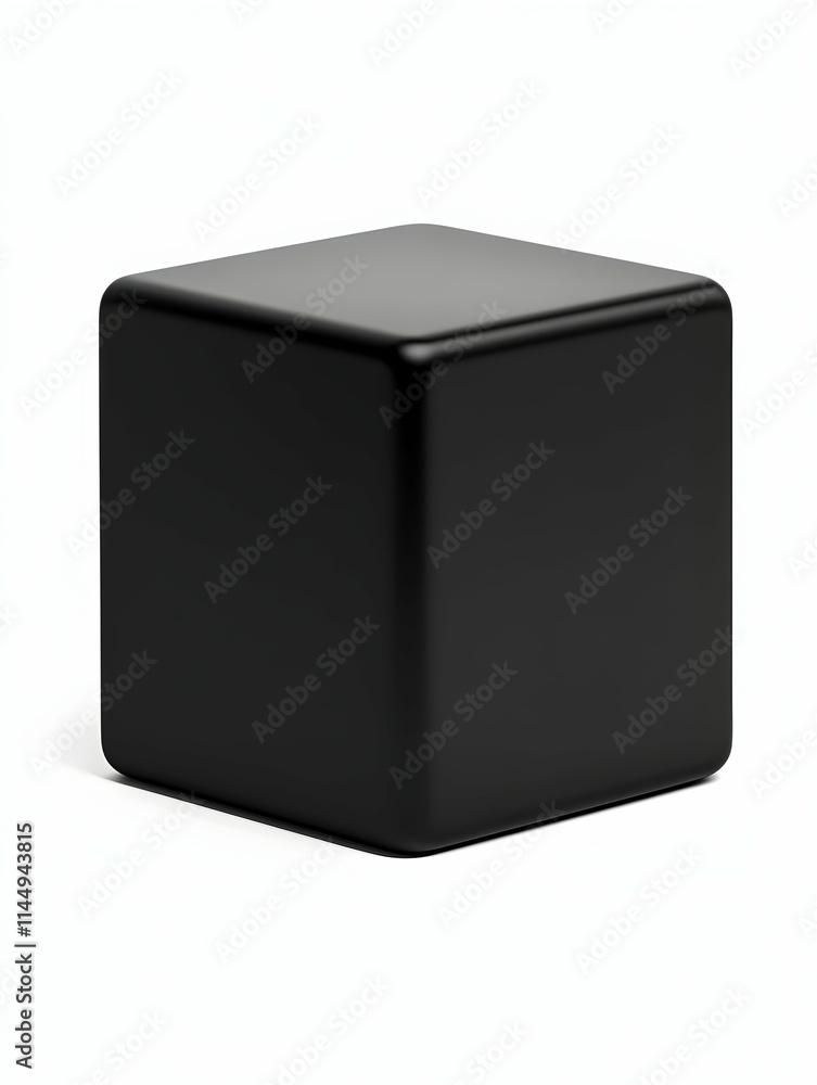 Poster black cube object isolated on white background; 3d rendering, mockup, product display.
