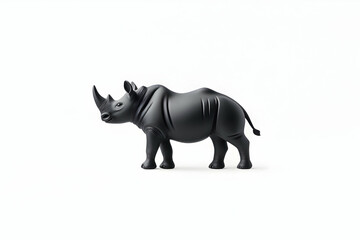 Obraz premium Black Rhino Figurine Studio Shot, White Background, Mockup, Animal Decoration.