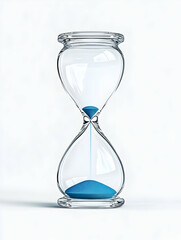 Blue sand hourglass timer against white background, depicting time management, deadline, and urgency; perfect for business presentations.