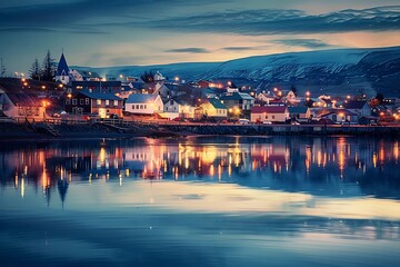 Fototapeta premium Sunset in Reykjavik, Iceland, Europe. Travel destination.