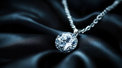 Elegant Diamond Pendant Necklace on Luxurious Black Satin Fabric