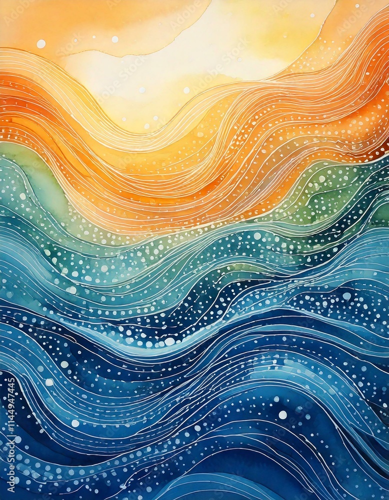 Aufkleber abstract watercolor waves and dots create soothing patterns for meditation visuals with empty copy s