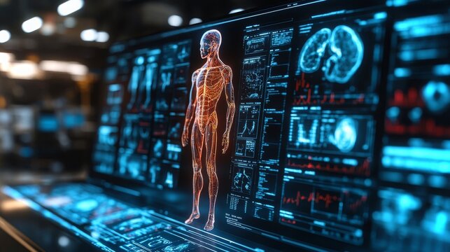 Virtual physiotherapy session enhanced by AI technology with detailed anatomical visuals