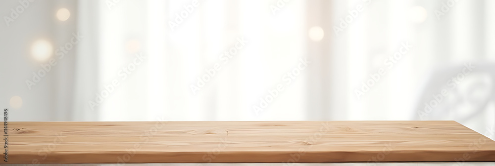Aufkleber Wooden table top with empty space on a white bokeh background suitable for Christmas and New Year celebration concept ideas._00002_