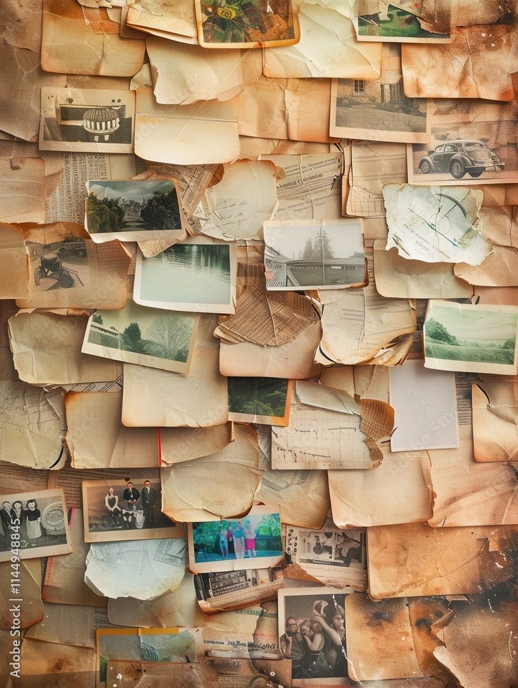 Aufkleber creative photo collage with various vintage images and notes for memory sharing and storytelling. ge