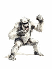 Fototapeta premium Furious White Ape Fighting Pose, Illustration, Wildlife, Book Cover.
