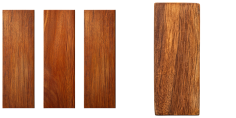 Hand carved mahogany wooden planks with intricate details and rich color