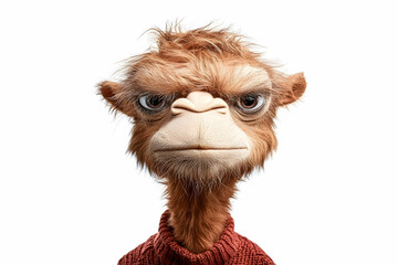 Grumpy Camel Cartoon Portrait, White Background, Digital Art, Mascot, Advertising.
