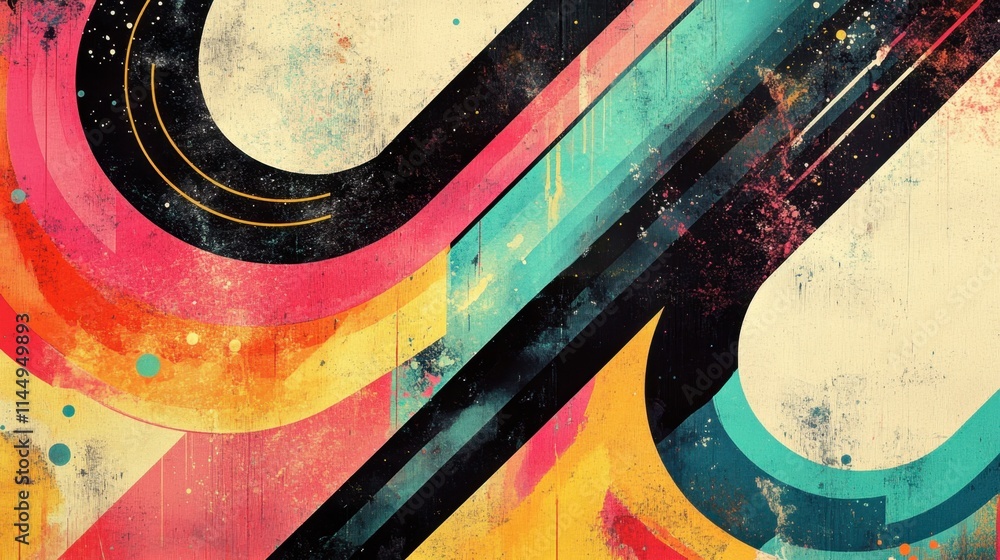 Poster abstract colorful swirls and lines on textured background design