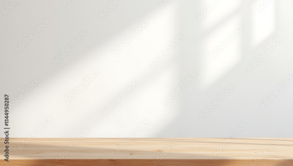 Poster White abstract background with a wood table top displayed in a typical department store setting for home decor shoppers._00003_