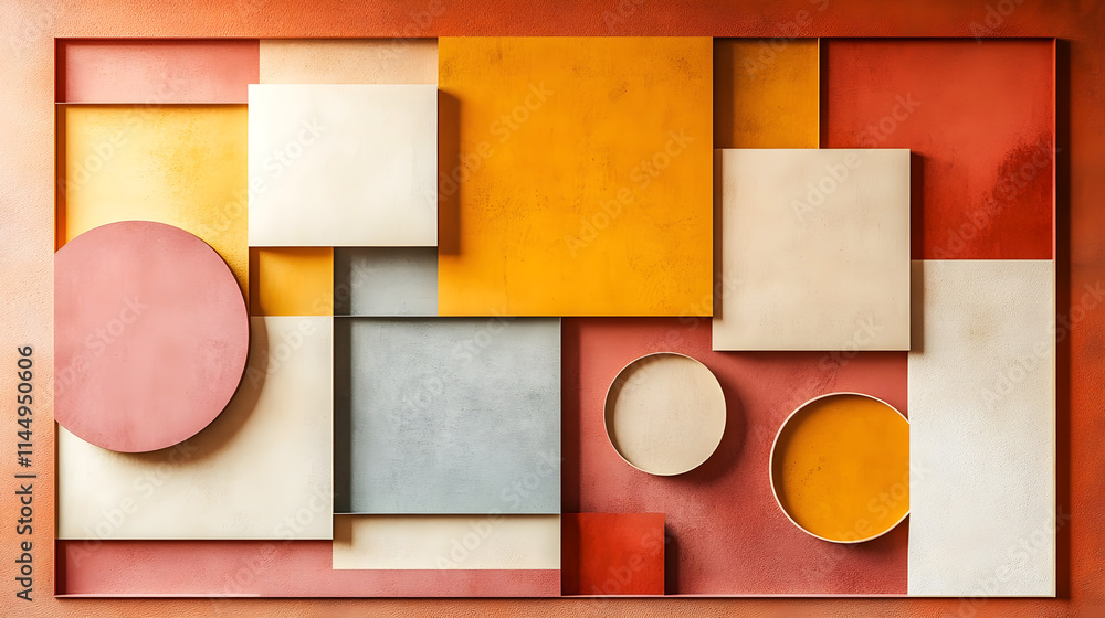 Aufkleber modern abstract geometric background with overlapping rectangles, squares, and circles in warm paste