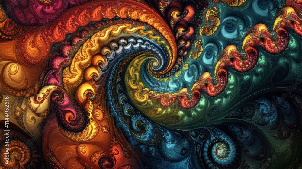 Poster colorful abstract swirl pattern with intricate fractal design
