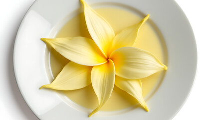 Vanilla scented food aroma on a white plate in a clear top view close up photography style._00002_