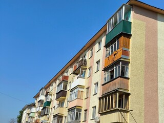 close-up of a multi-storey old house