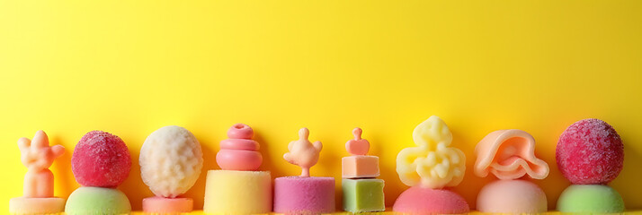 up of colorful sweets against a bright background conveys sweet and healthy concepts for dieting and being nutritious with natural sugar options._00002_