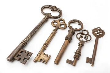 Old-fashioned keys isolated on white background