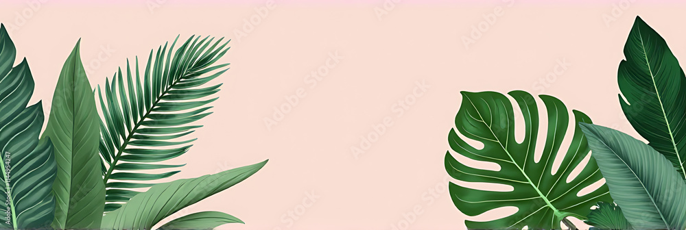 Poster Tropical leaves add a unique touch to interior design when paired with soft pastel colors in a curated collection._00003_