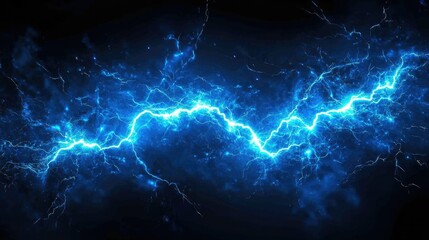 Fototapeta premium Abstract blue electric lightning strike on dark background.