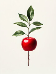 Red apple branch studio shot, white background, healthy food concept, product photography.