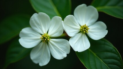 Delicate white dogwood flowers soft green petals dark