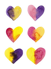 Hand drawn watercolor two color hearts for your design