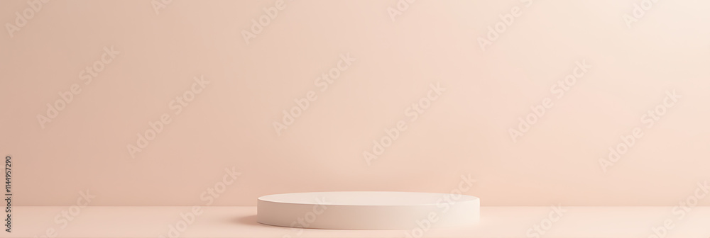 Aufkleber the sandstone top product display platform is presented in a soft, calming pastel color tone, evokin