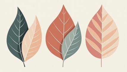 Fototapeta premium Stylized leaf shapes Pastel colors Overlapping foliage Botanical