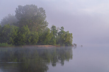 summer foggy morning on the river